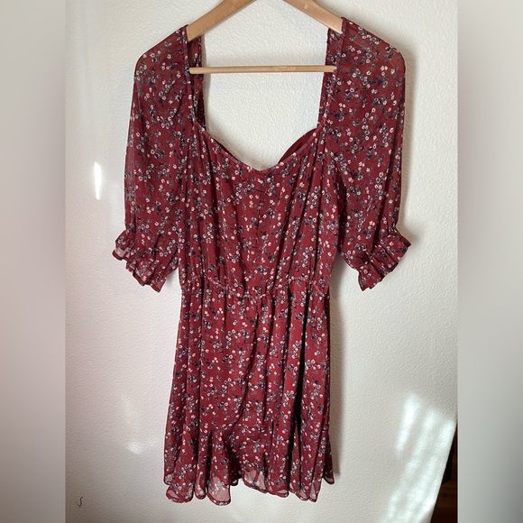 Trixxi Cottage Core Floral Clay Red Balloon Sleeve Mini Dress XL NWOT - Picture 11 of 14